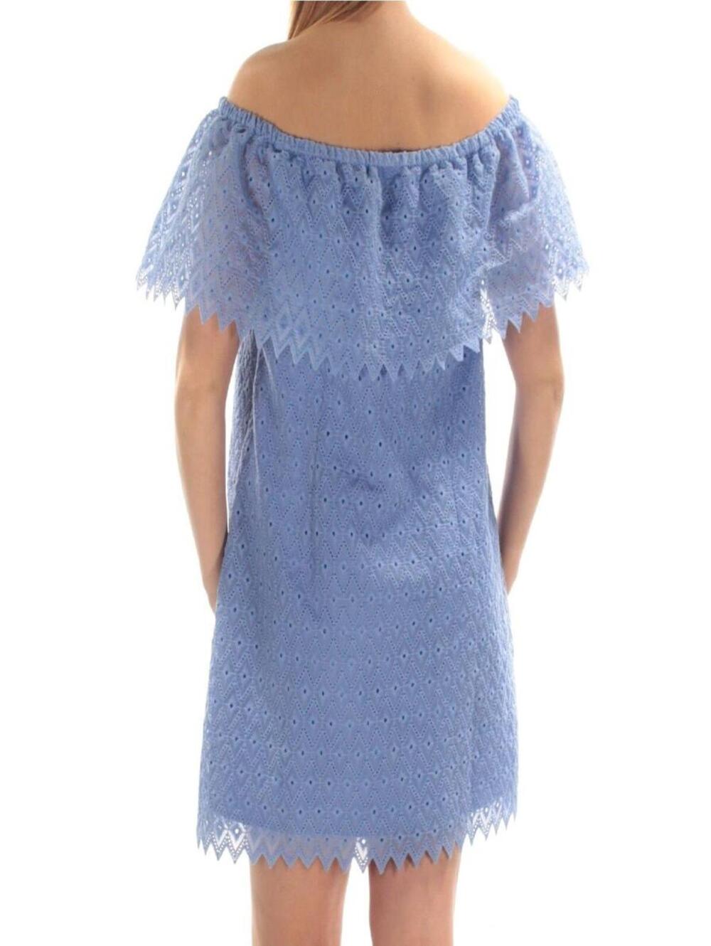 NWT Kensie Periwinkle Blue Cotton Lace Eyelet Off-Shoulder Dress Tiered Lined S - Picture 2 of 2
